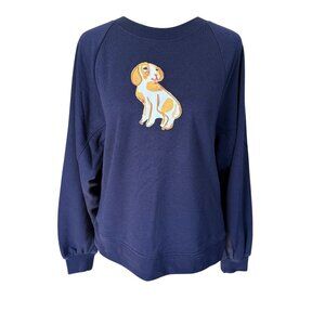 Talbots dark blue long sleeve crewneck pullover sweater with dog XS
